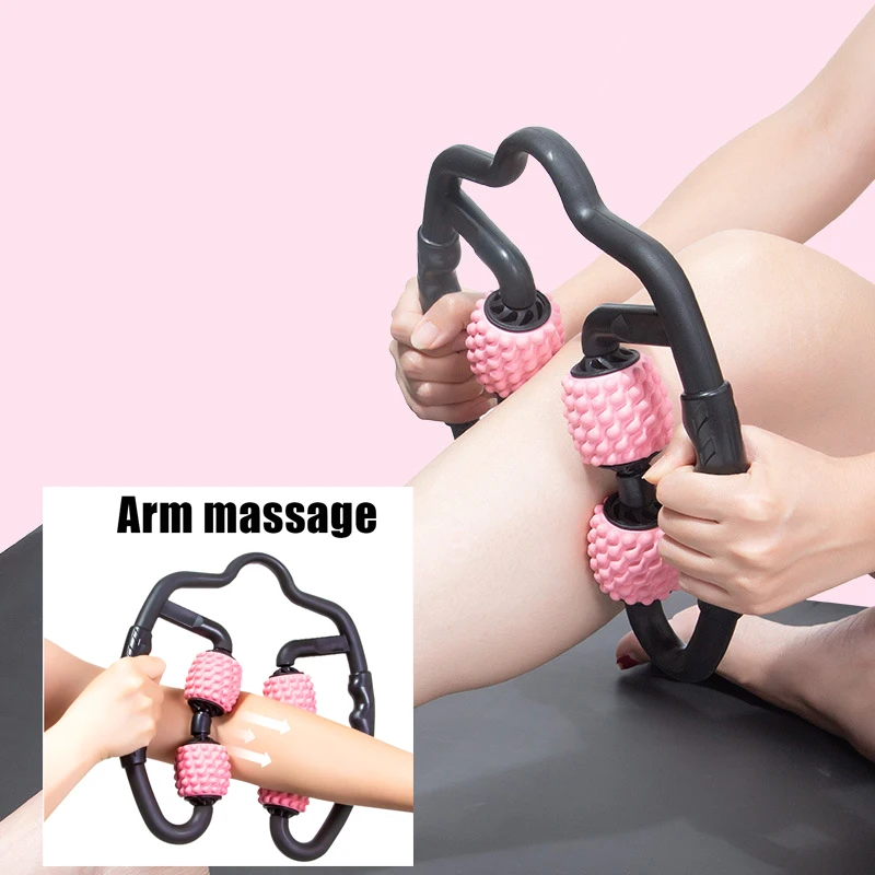 4 Wheel U Shape Trigger Point Massage Roller for Arm Leg Neck Muscle Tissue Fitness Home Gym Yoga Pilates Sport Exercise Muscle