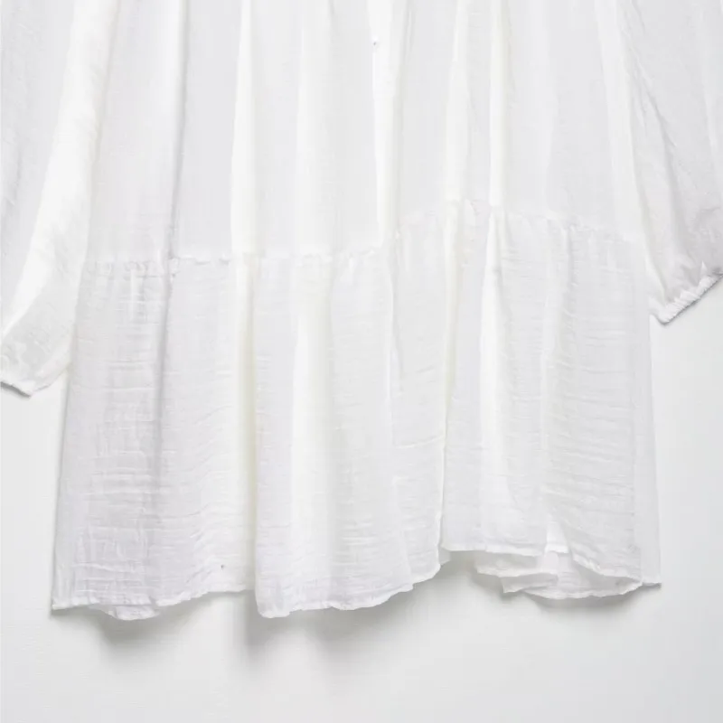 Branco mini vestidos mulher elegante casual solto em camadas emenda vestidos de mangas compridas 2025 nova primavera verão vestidos de festa à noite