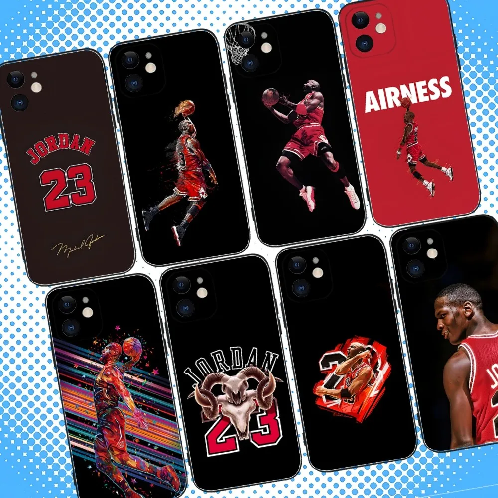 No-23 J-JordanS Funda de teléfono de baloncesto para iPhone 16,15,14,13,12,11,Pro,Max,Plus,X,XS,XR,SE,8,7,Mini,funda negra de silicona suave