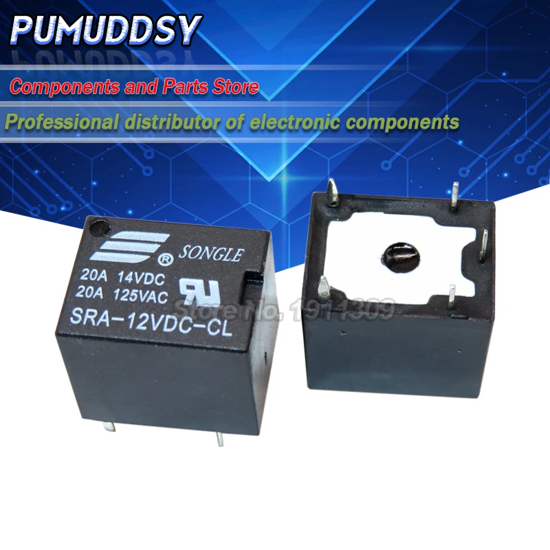 5PCS 5V 12V 24V 20A DC Power Relay SRA-05VDC-CL SRA-12VDC-CL SRA-24VDC-CL 5Pin PCB Type In stock Black Automobile relay