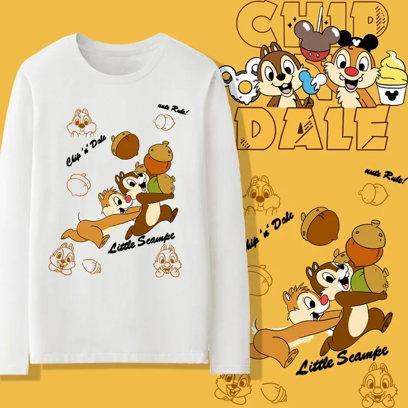 

Chichtiti Squirrel T-shirt Men's Long Sleeve Fall Couples Cotton Disney Co-branded Loose Base Shirt