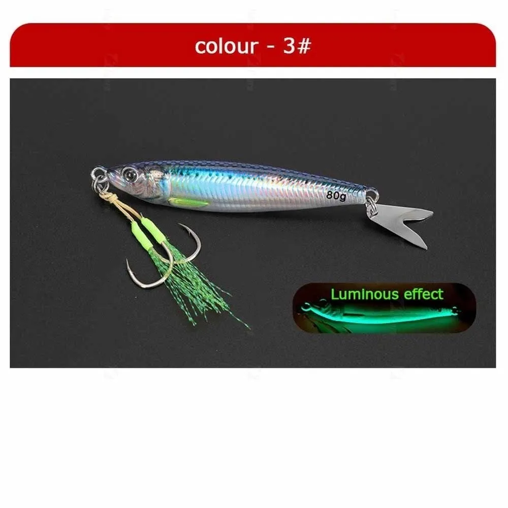 معدات صيد الأسماك بطيئة غرق محاكاة طعوم الأسماك المعدنية 80 جرام الوزن تهزهز معدني إغراء ذيل طويل واقعية الصيد السحر صب الشاطئ