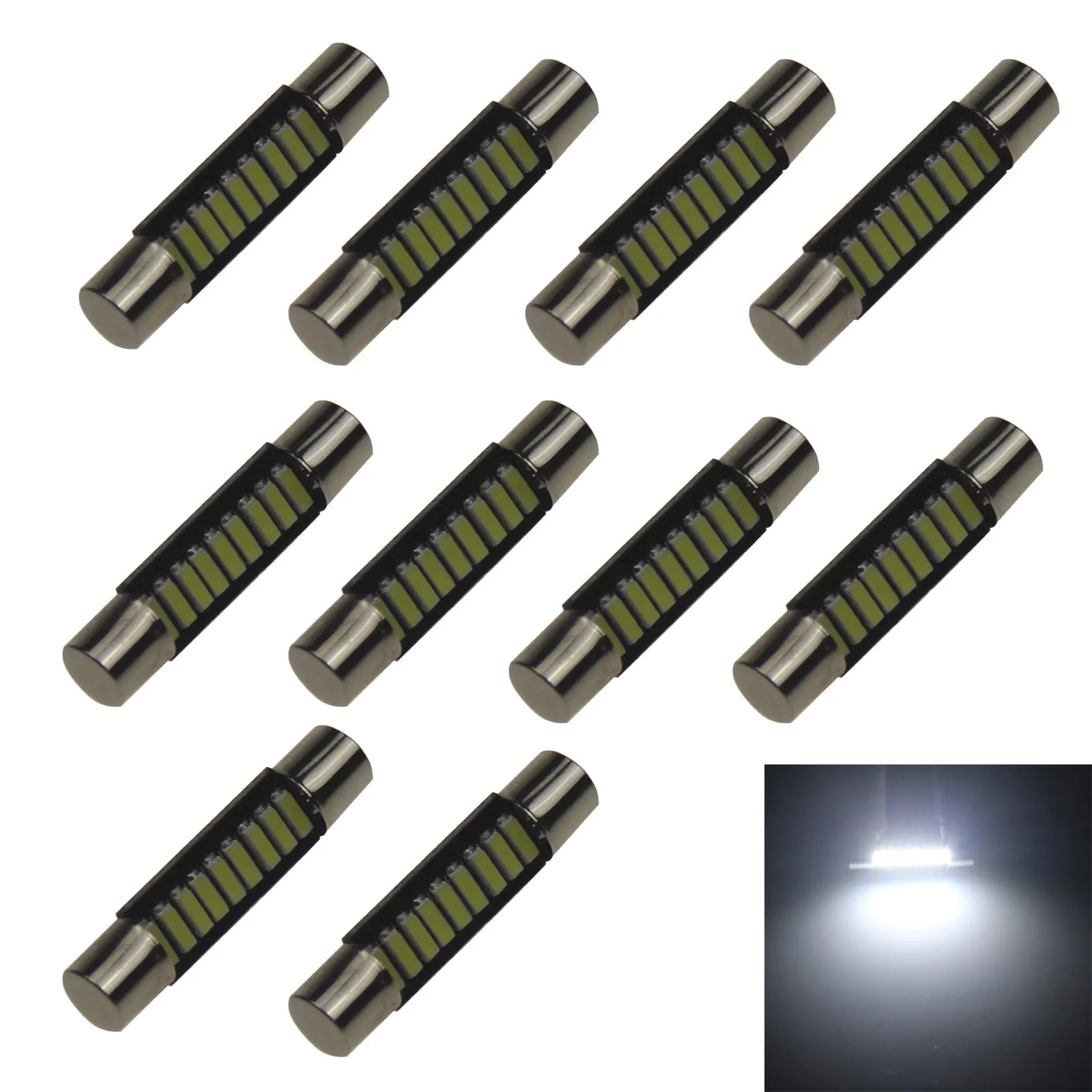 10x White AUTO T6.3 Fuse Lamp Mirror Light 31MM 9 Emitters 4014 SMD LED 6614 F30-WHP Z20525