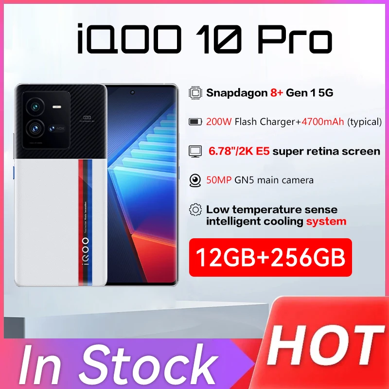 

Оригинальный смартфон iQOO 10 Pro 5G, 6,78 дюйма, аккумулятор Snapdragon 8 + Gen1, 4700 мАч, камера 50 МП, 200 Вт, вспышка для зарядки