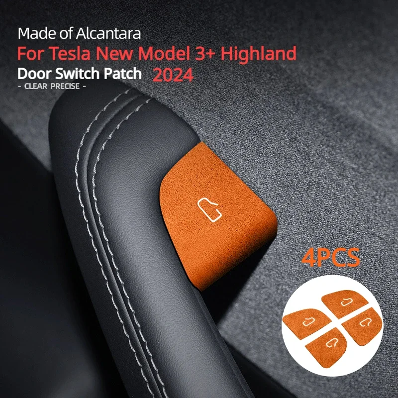 For Tesla New Model 3+ Highland Door Switch Patch Alcantara Suede Interior Sticker Modified Stickers Decoration for 2024 Model3