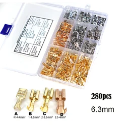 50/125/280 Pcs 0.5-4mm2 Quick Splice 6.3mm Female Wire Spade Connector 6.3 Wire Crimp Terminal Set