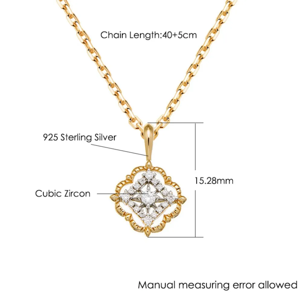 LAMOON Vintage Hollow Out 925 Sterling Silver Gold Vermeil Flower Necklace For Women Exquisite Elegant Fine Jewelry
