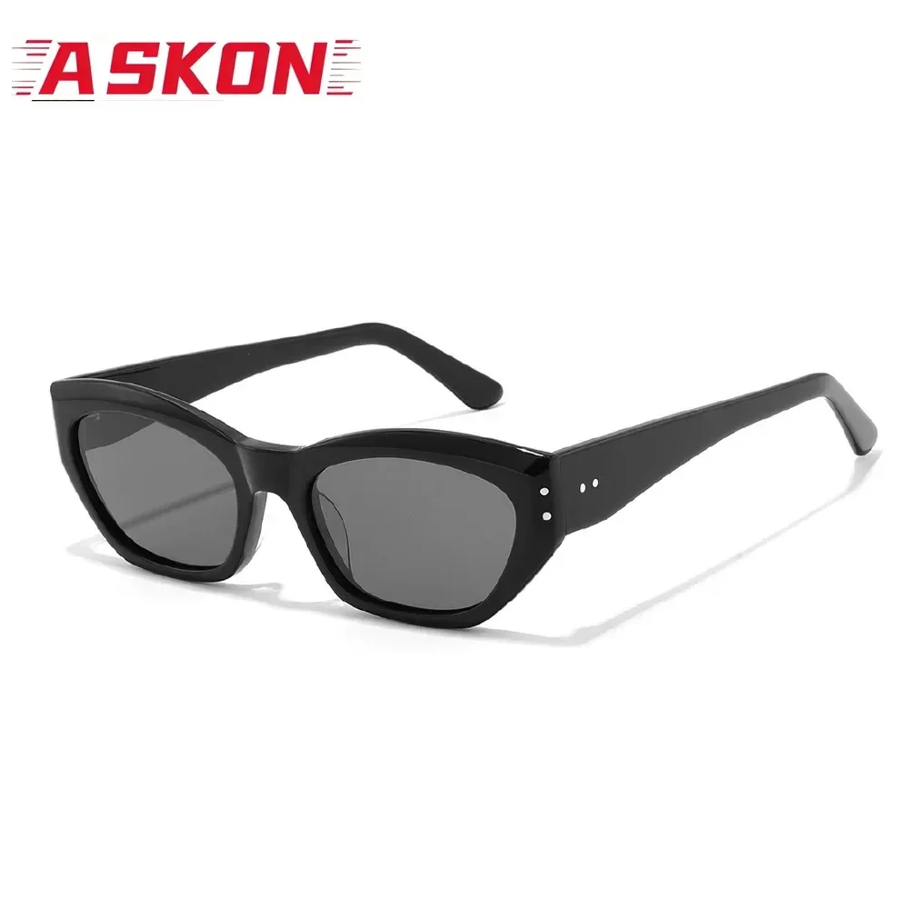 ASKON New Acetate Polarized Cat Eye Black Sunglasses Men Cool Glasses Women UV400 Popular Beach Outdoor Eyewear Retro Fishing