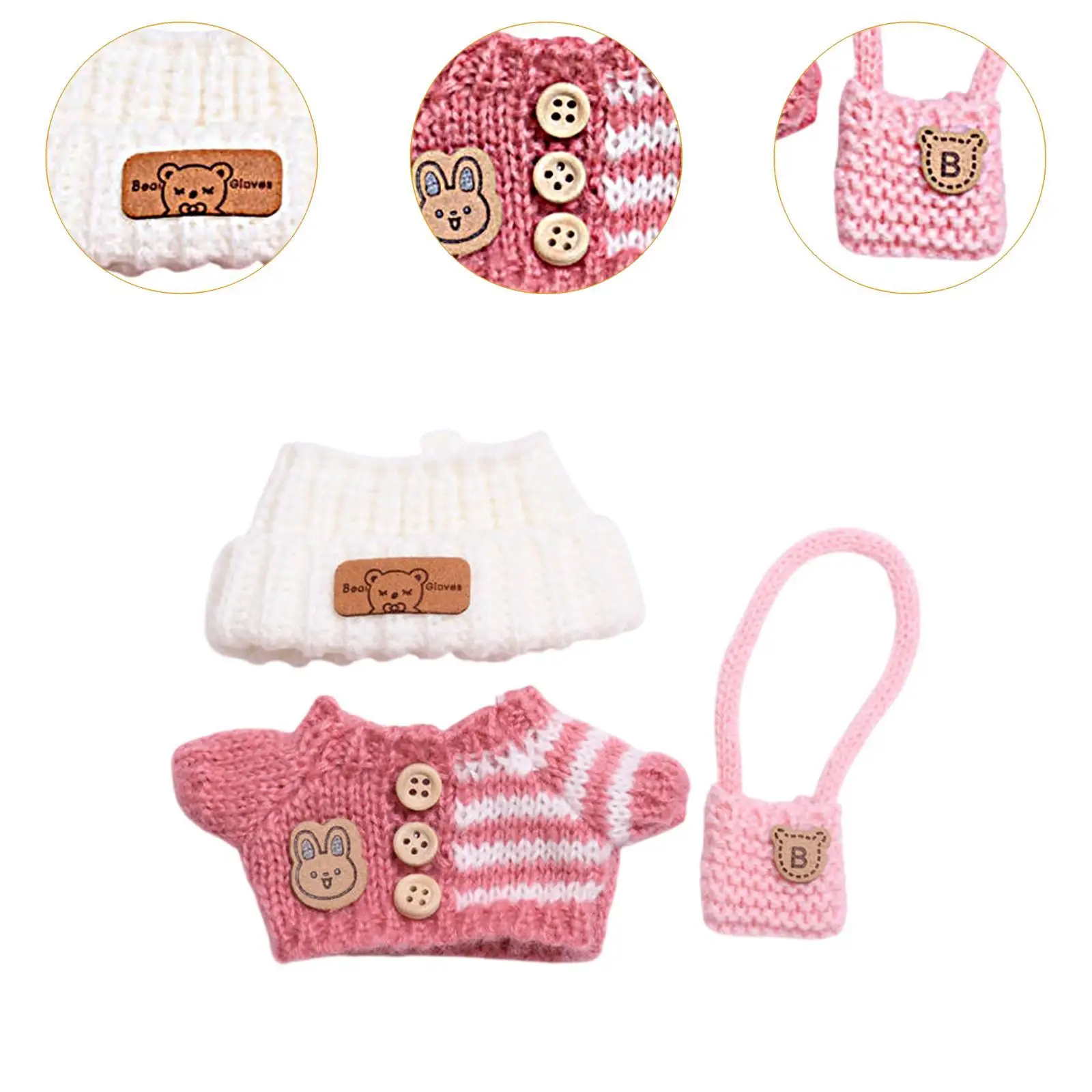 3 Pieces Dolls Sweater and Hat Bag, Miniature Clothes Accessory for 15-17cm Dolls Birthday Gifts