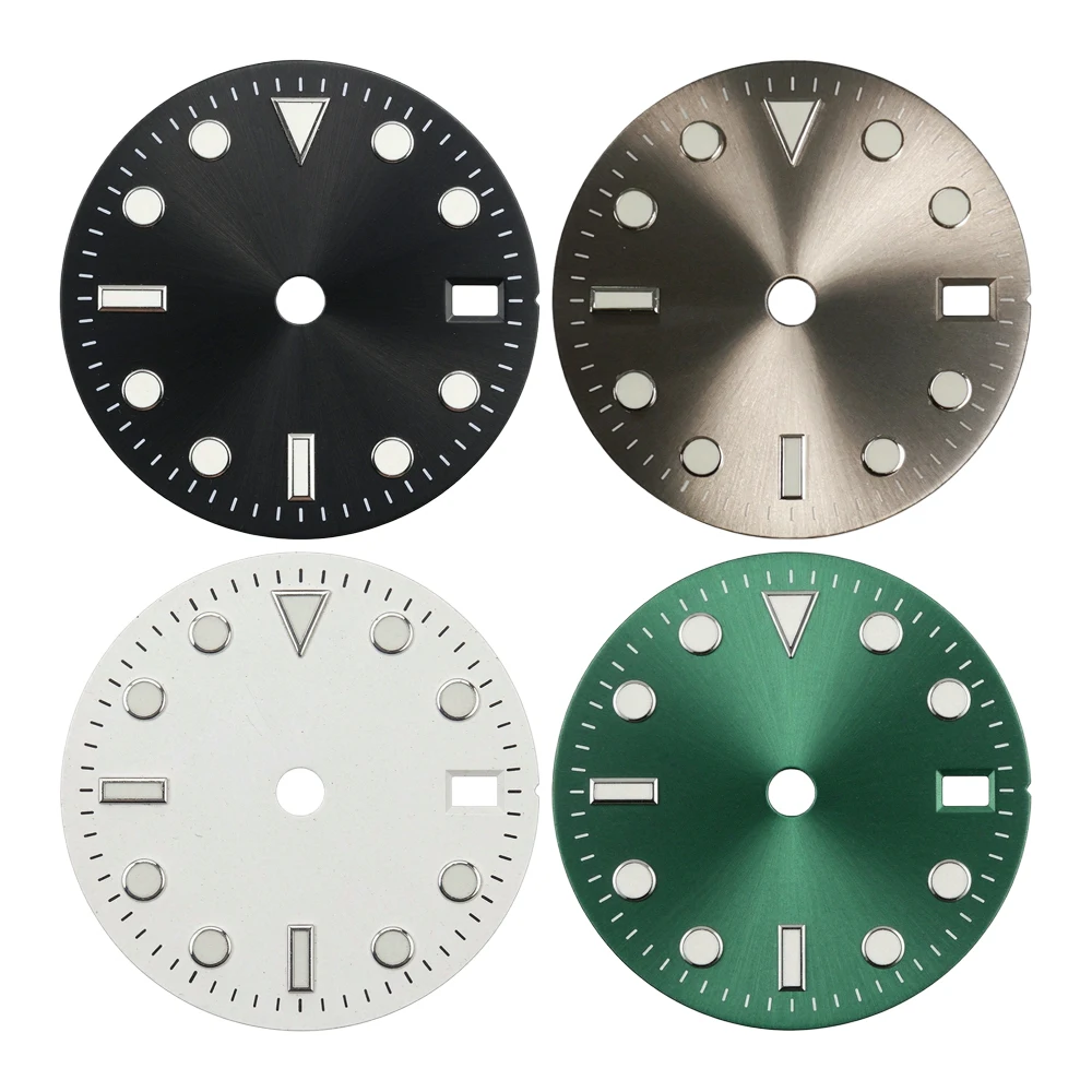 29mm Fits GMT NH34 NH35 NH36 NH38 NH39 NH70 4RClassic Round Dot C3 Green Lume Dial Sunray Finish Date Window Watch Mod Accessory