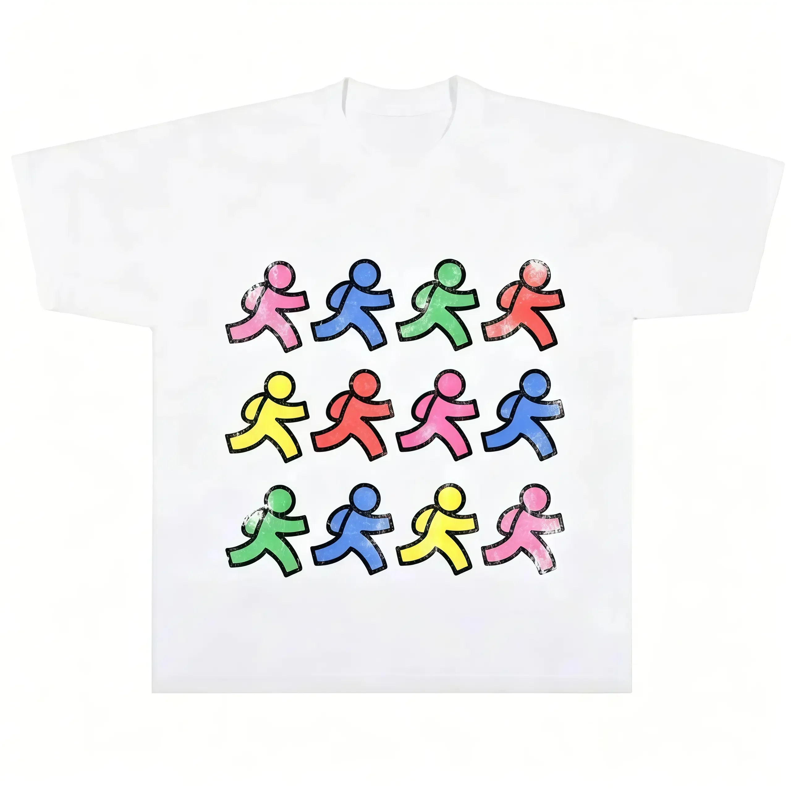 Y2K Retro Colorful Running Man Graphic T-shirt Vintage 90s pixel Aesthetic Meme Lovers and Relatable Millennial Style Menswear & Womenswear Gifts, Casual Cotton Crewneck Streetwear Tshirt Unisex Summer Top OOTD Graphic Print Tee