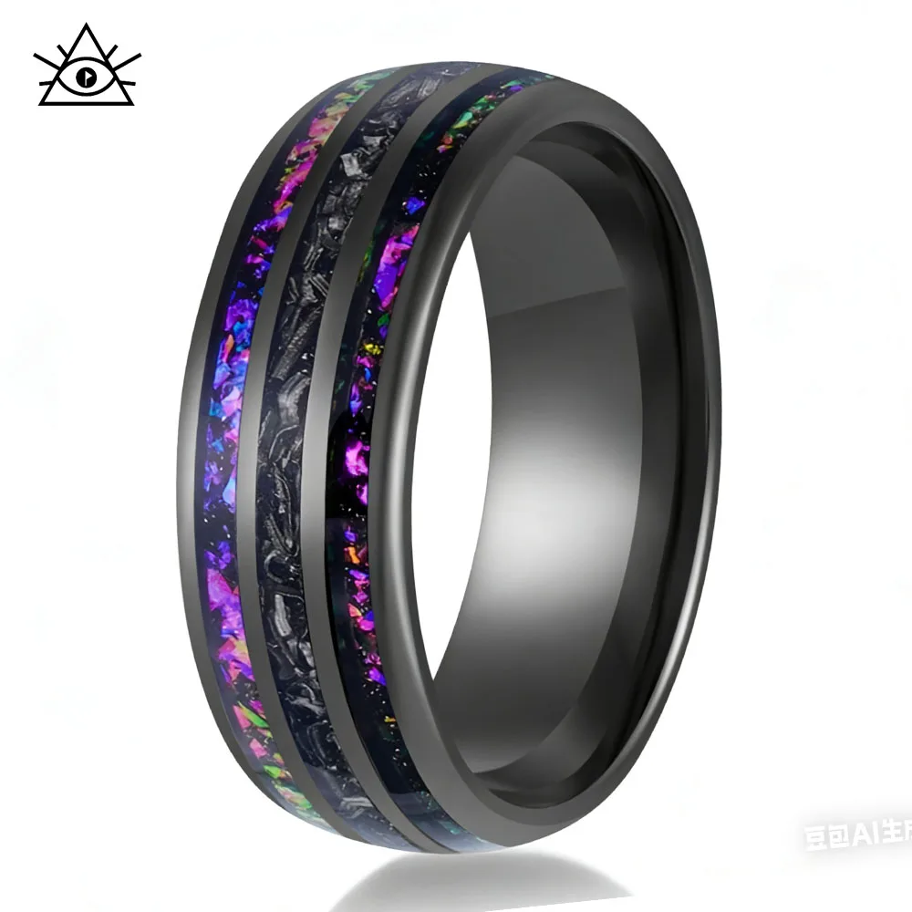 

Разноцветное черное кольцо из вольфрамовой стали с золотыми, платиновыми и железными нитками, инкрустированное цветными камнями, подарок для пары.