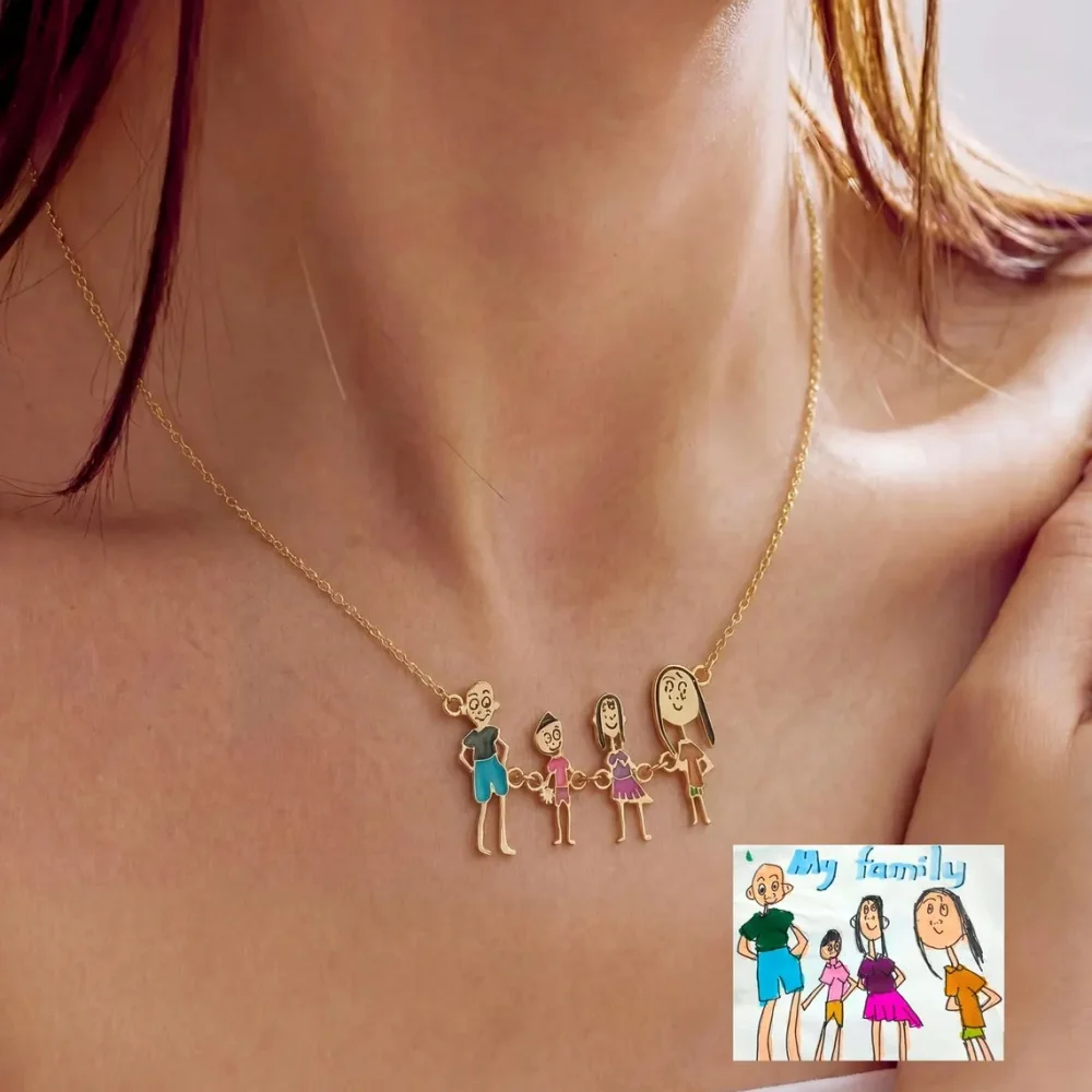 

Custom Kids Drawing Necklace Stainless Steel Jewelry Personalized UV Printing Graffiti Picture Necklace Mama Gifts