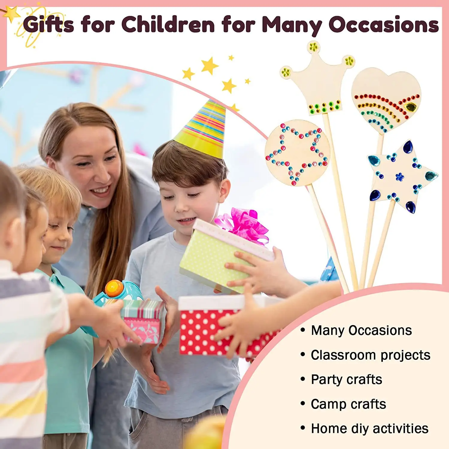 6/12 قطعة لتقوم بها بنفسك خشبية الأميرة الصولجانات الحرفية عدة الصولجانات الخشبية لم تنته لطلاء متعة لوازم الحفلات لحفلات أعياد الميلاد هدية #4