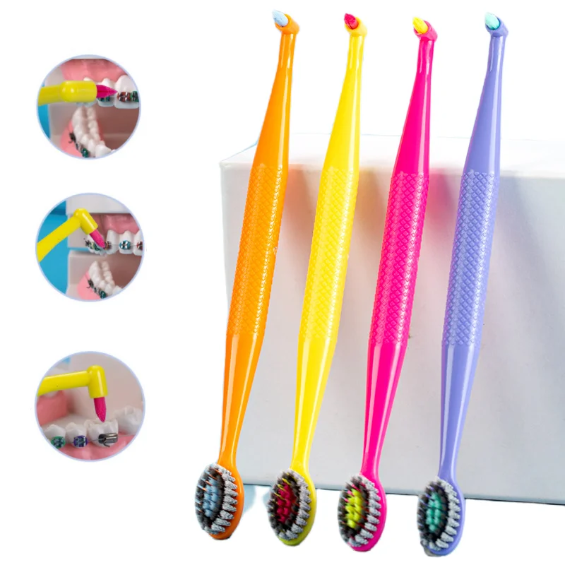 4pcs Orthodontic Double-headed Toothbrush Individually Packaged Gingival Care Soft-bristled Tooth Brush Oral Cleaning Tools