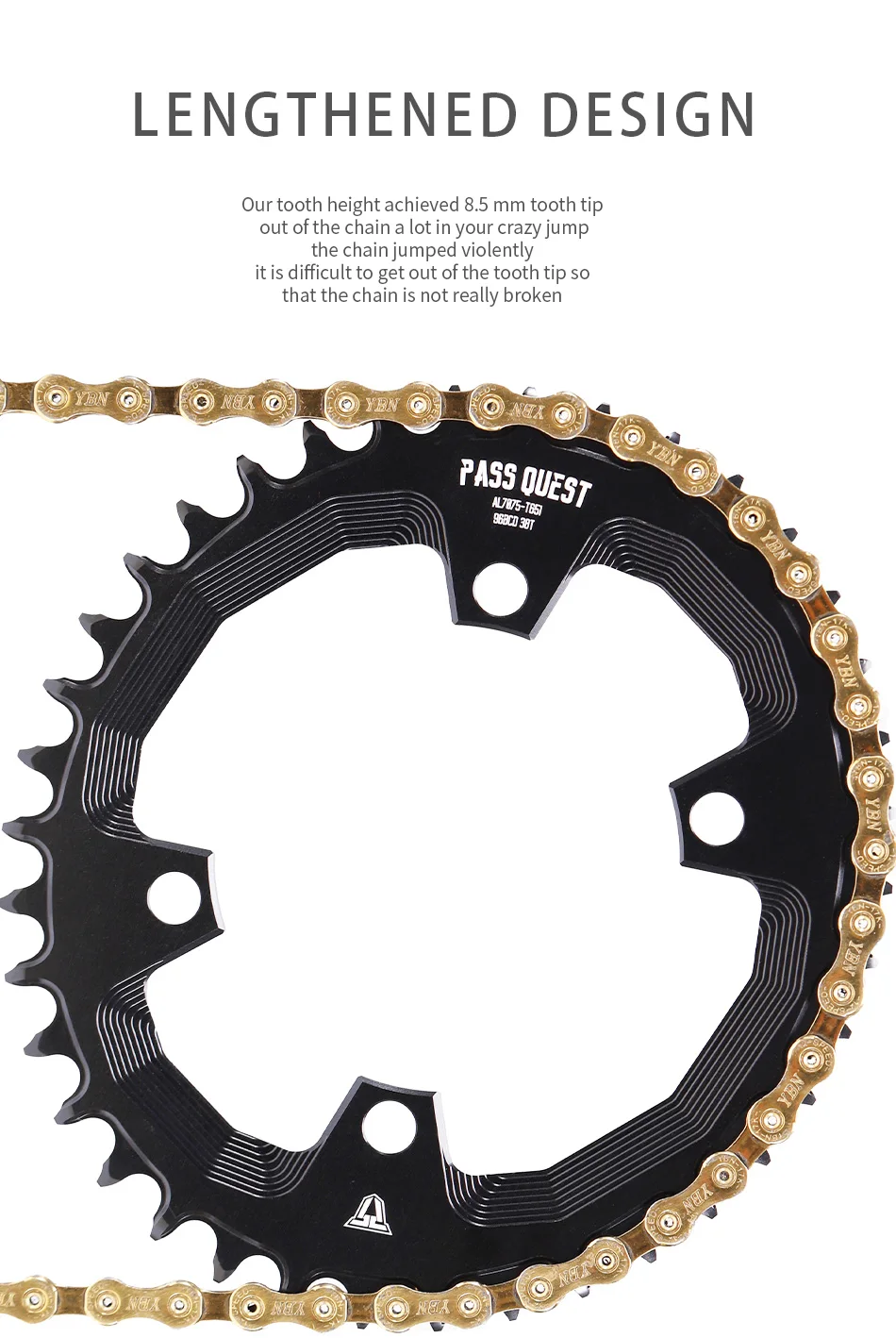 PASS QUEST 96BCD OVAL Rennrad Kettenblatt schmal-breit 30-42T Kettenrad Schwarz Fahrradzubehör – Detail 5