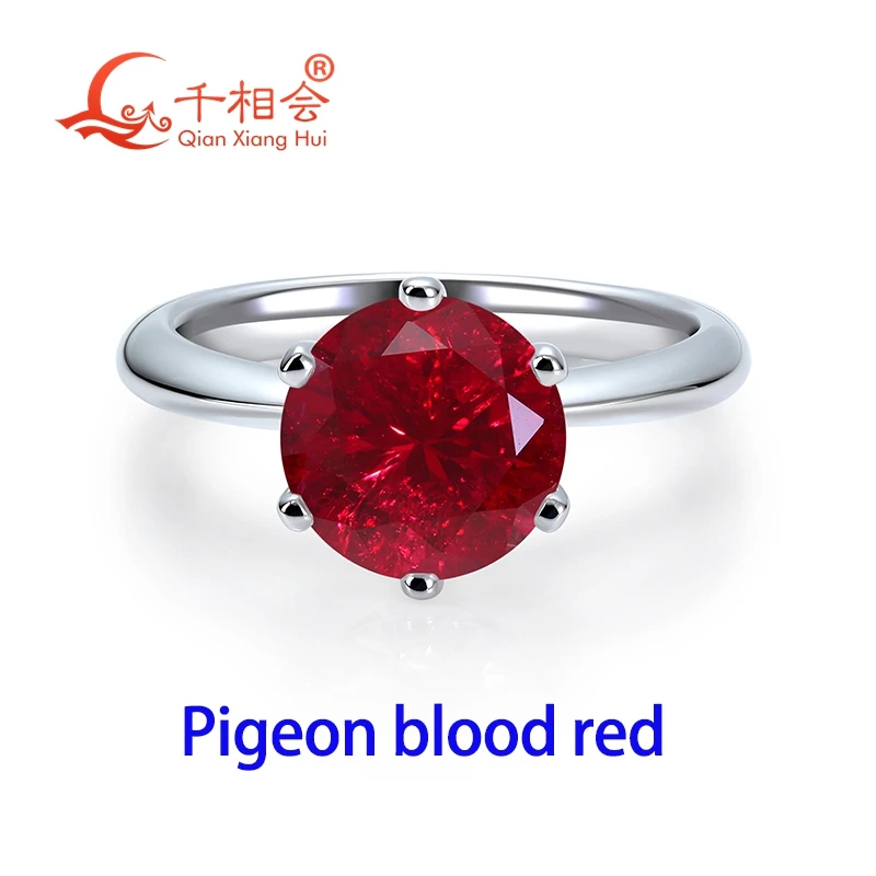 

S925 silver ring Colored lab grown 5-9mm Single Gemstone Ring Pigeon Blood Red ruby rose pink Royal Blue sapphire jewelry dating