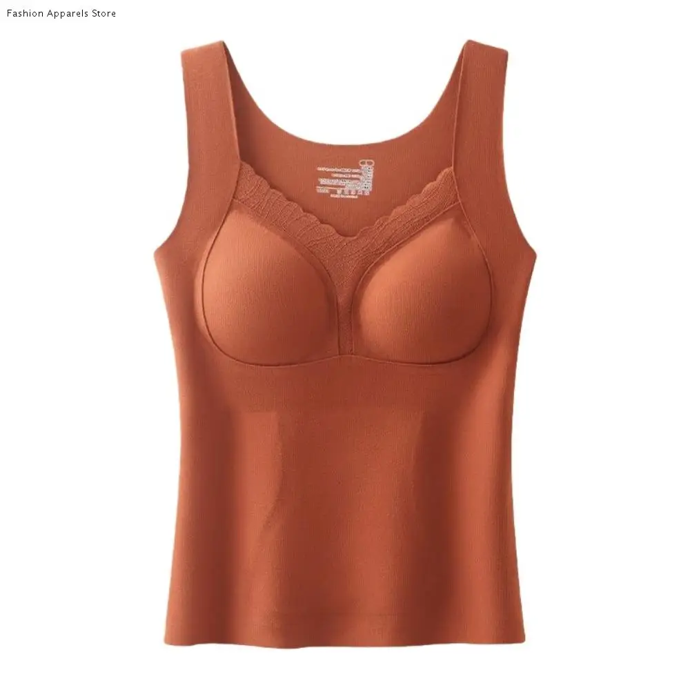 

Slim Fit Seamless Thermal Vest Pullover with Fix Pads Camisoles Tank Top Warm Intimates Bottoming Shirt Women Exothermic Padding