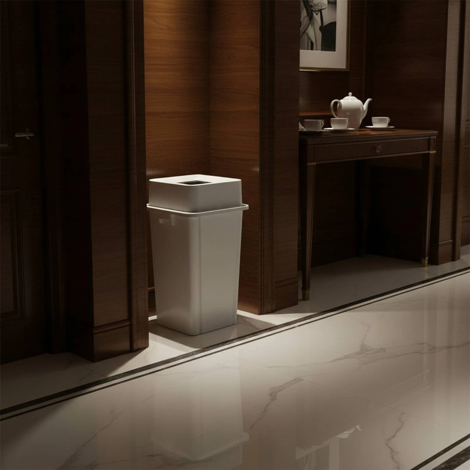 

Swing Lid Trash Bin Thickened Square Trash Can Plastic Garbage Bin Sturdy Household Storage Standard Liners for Commercial