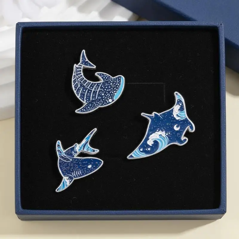 Cartoon Glitter Marine Creatures Enamel Pins Sparkling Dolphins Whale Lapel Brooch Badges Backpack Jewelry Accessories