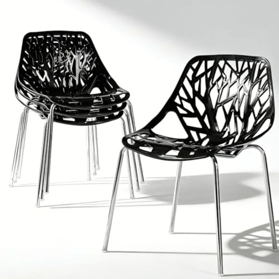 Stackable Dining Chairs Set of 4, 3-Step Assembly, 350LBS