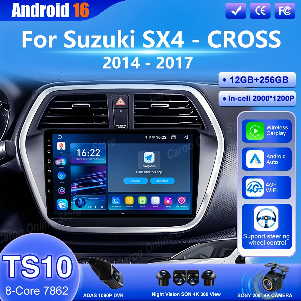 

Android 16 Car For Suzuki SX4-CROSS 2014 2015 2016 2017 Auto Carplay Radio Stereo GPS Navigation Multimedia Video Player 4G Wifi