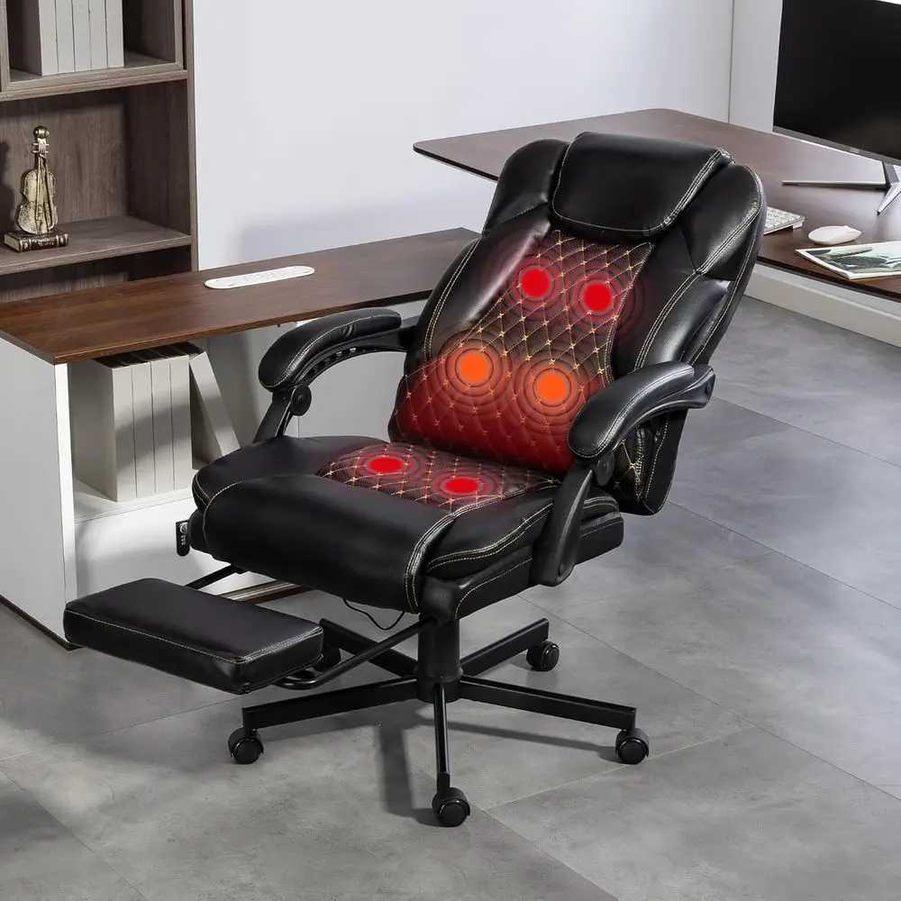 フットレスト付きマッサージオフィスチェア、6点振動加熱エグゼクティブチェア、リクライニング機能付き人間工学に基づいたホームオフィスデスクチェア