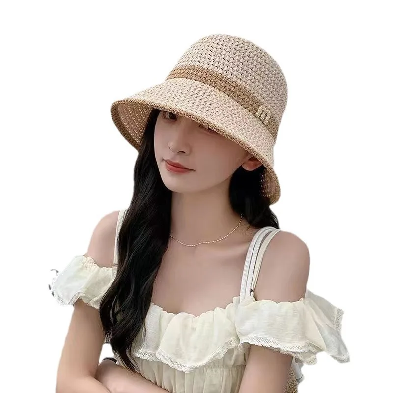 Quick-Drying Hat Summer Knitted Hollowed out Breathable Fisherman Hat Female Letter All Casual Sunshade Sunblock Hat Thin Bucket