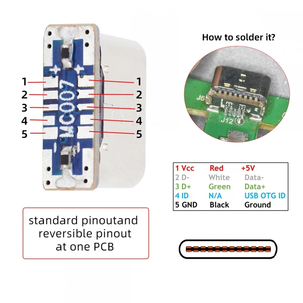 A73E-For PCB Welding Type-C Socket Charging Port 5PCS C Female Adapter 5PIN SMD SMT Type-C Jack For DIY Repair