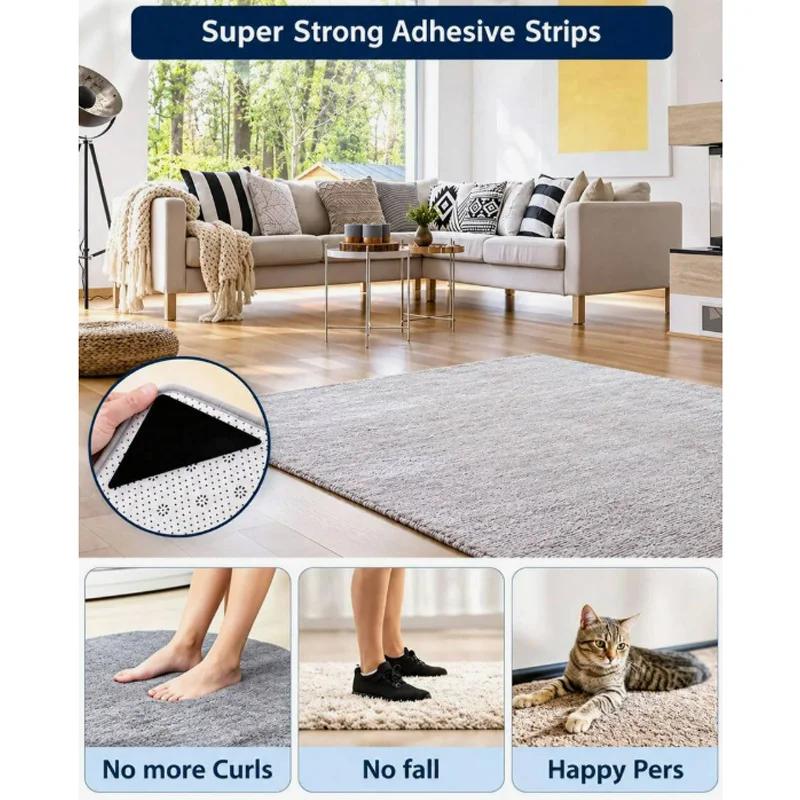 Rug Grippers Keep Corner Flat Carpet Non-Slip Fixing Stickers For Hardwood Floors Tile Marble Floors Double Sided Adhesive