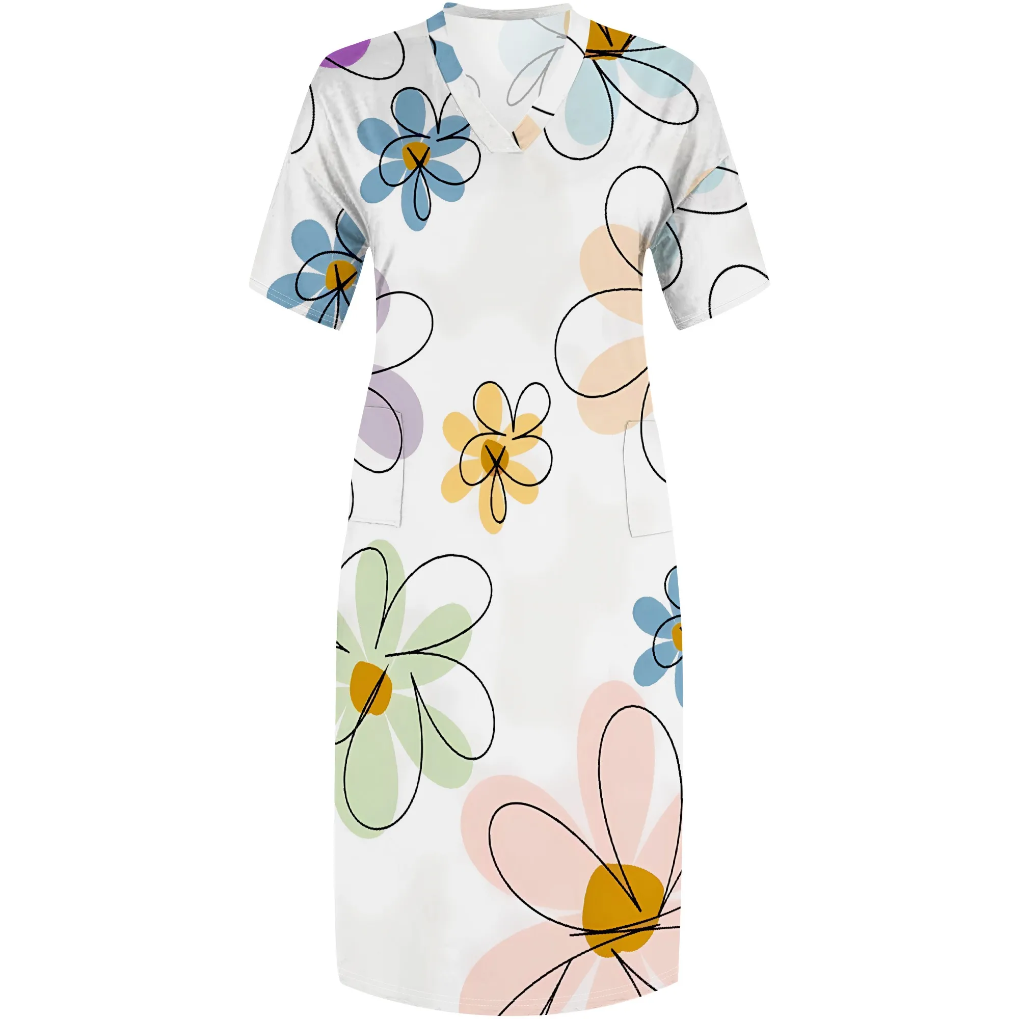 Nupusa kleurrijke bloemenprintjurk voor dames plus maat zomer casual maxi-jurk met V-hals en korte mouwen