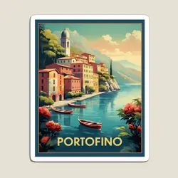 Portofino Retro Travel Poster  Magnet Home Baby Toy Magnetic Funny Colorful Holder  Stickers Cute for Fridge Organizer Decor