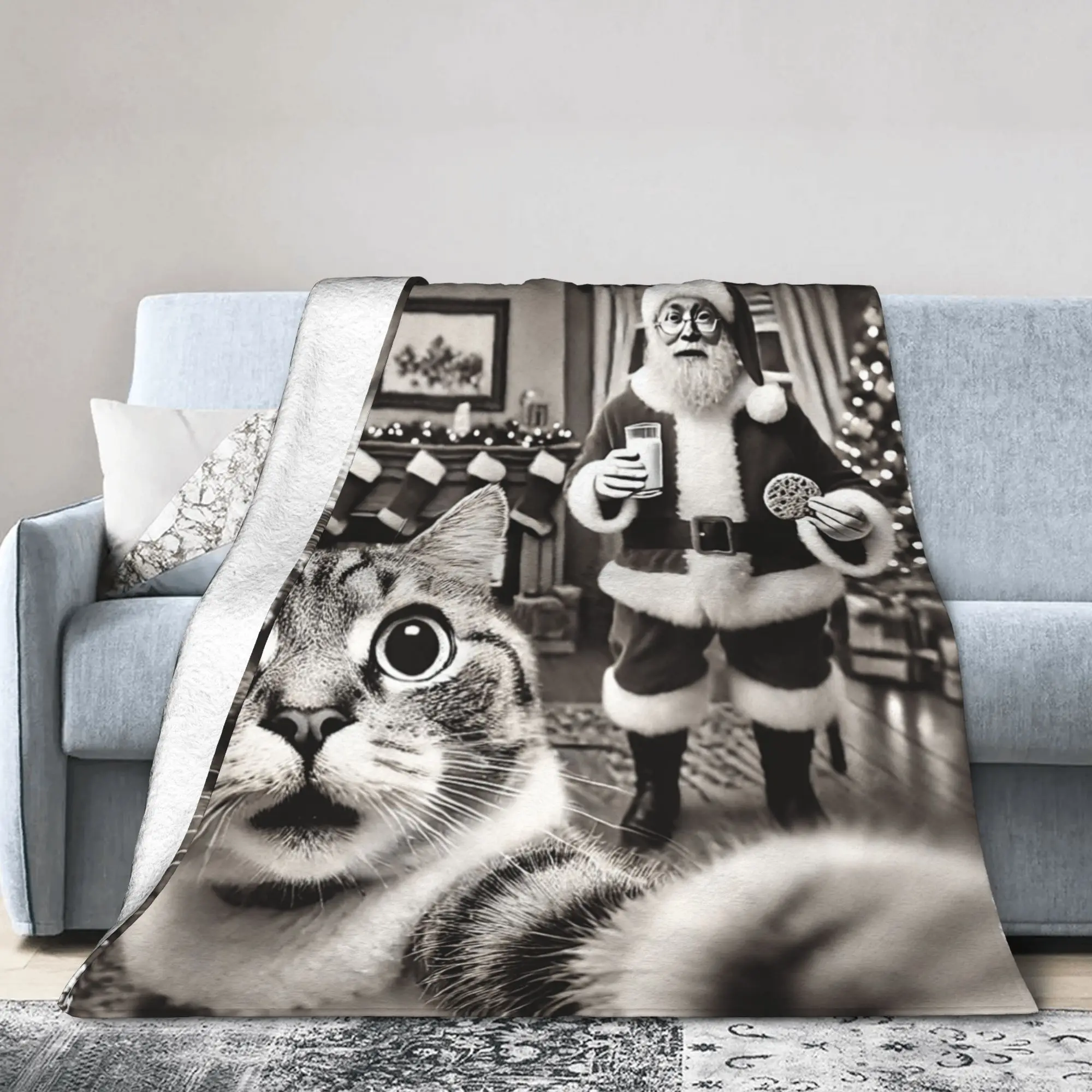 صورة شخصية للقطط مع بطانية سانتا جودة الفراش الدافئة يلقي ربيع الأطفال في الهواء الطلق موضة المفرش #1