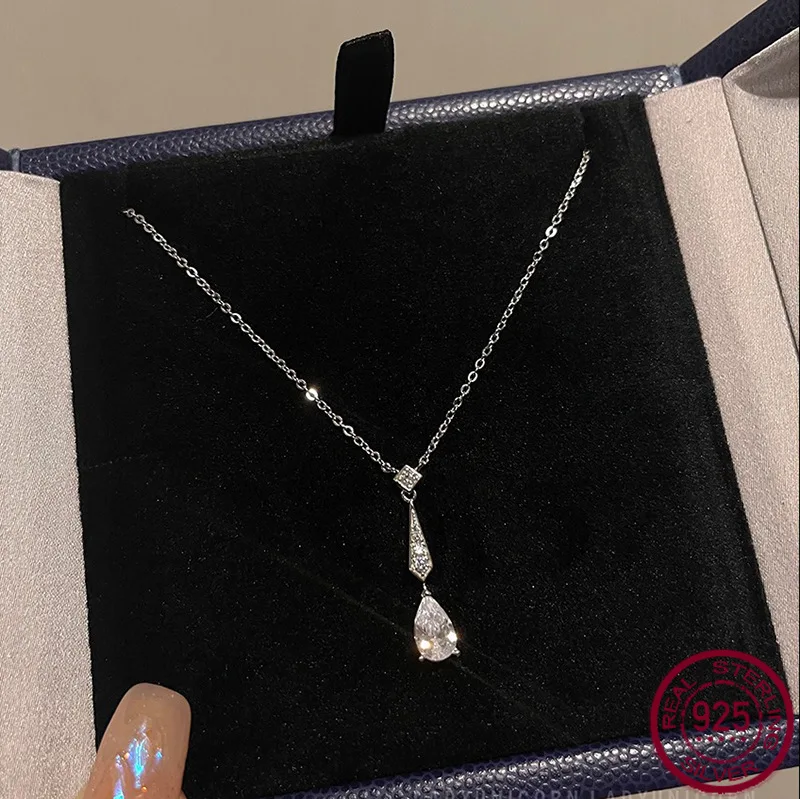 

Новое ожерелье из чистого серебра S925 7*10, капля воды, белый бриллиант, кулон для женщин, классические простые модные свадебные украшения