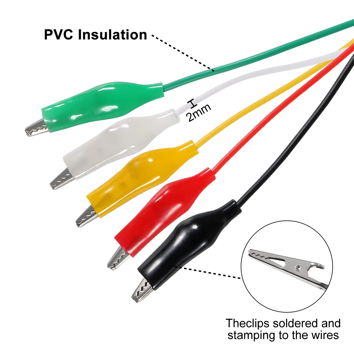 20pcs Alligator Clips 20cm 28/35/45mm 5 Colors Jumper Wires Kit Test Leads with Dual Ended Insulators Cable