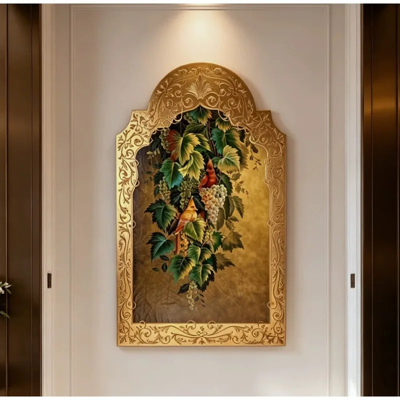 luxury hand-painted solid wood hanging painting vertical version entrance corridor sofa background wall decorative mural C3176