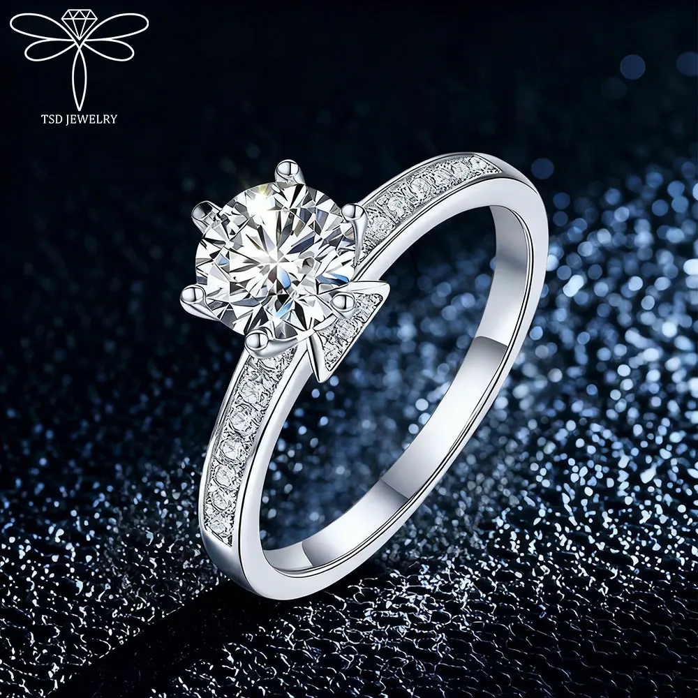 

1 карат VVS1 муассанит стерлингового серебра 925 пробы обручальное кольцо пасьянс сверкающие бриллианты кольца вечности женские ювелирные изделия на день Святого Валентина