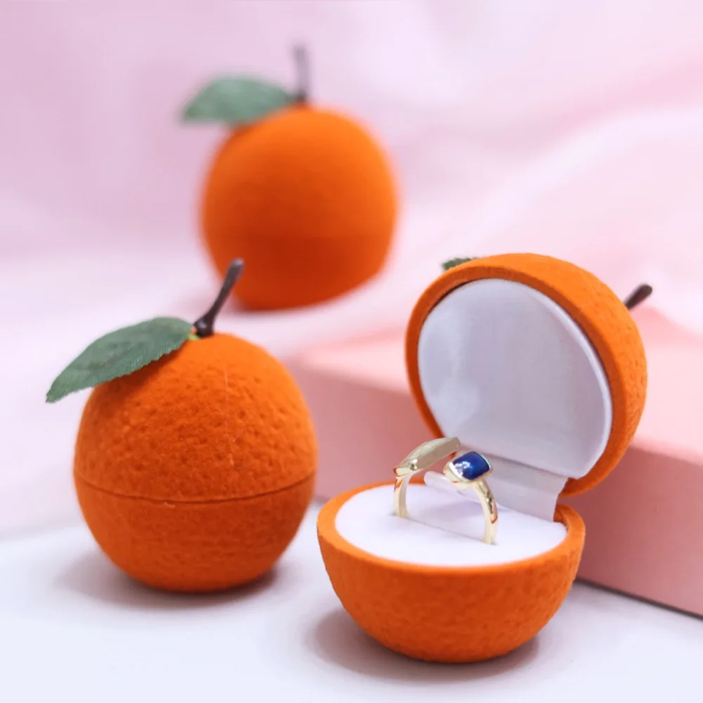 

Dustyproof Orange Ring Box Space Saving Cute Flocking Jewelry Box Portable Cartoon Orange Jewelry Box Birthday Gift