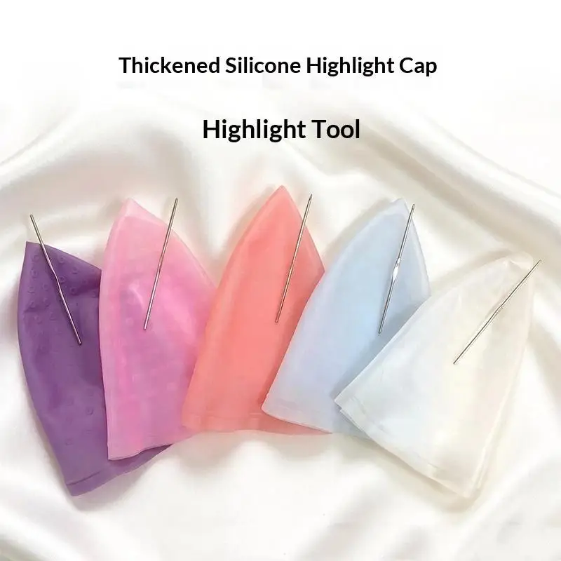 Pink Professional Hair Dye Kit Silicone Highlight Frosting Coloring Cap Hook Needle Barber Salon Hair Coloring Accessory 1 Set