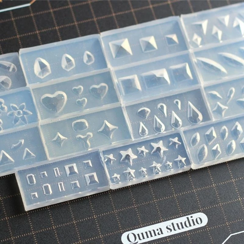 15Pcs Art Molds UV Epoxy Resin Silicone Mould Faceted Love Flower Decorative Sticker Jewelry