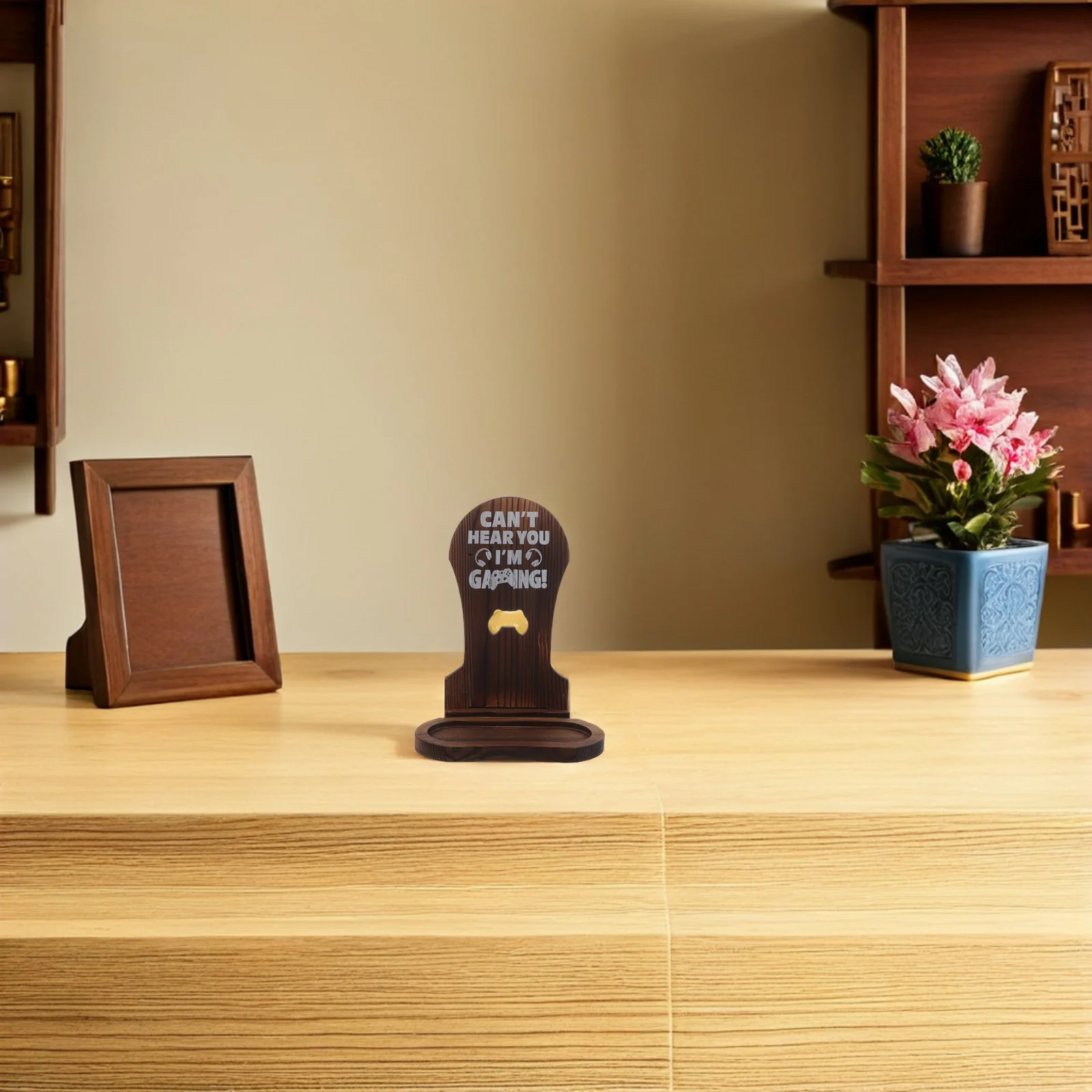 

Wooden Headphone Stand for Desk Gaming Headset Holder with Base Secure Fit for Over Ear Headphones Minimalist Design