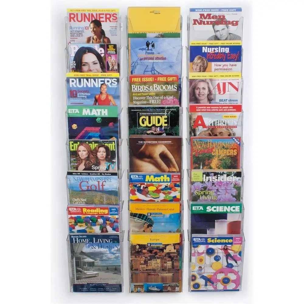 

Tiered Clear Plastic Magazine Rack for Wall Mount, Holds 24 Pockets or 8.5 x 11 Sheets