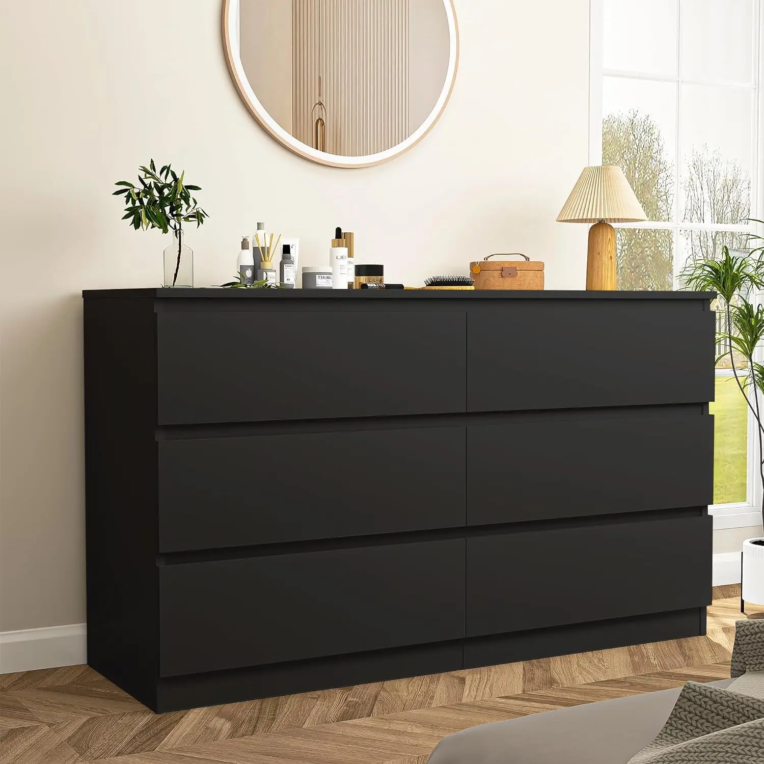 Spaco Black Dresser For Bedroom,6 Drawer Dresser,Chest Of Drawers & Dresser,Wood Dresser,Dresser Bedroom Furniture,Wide Tv