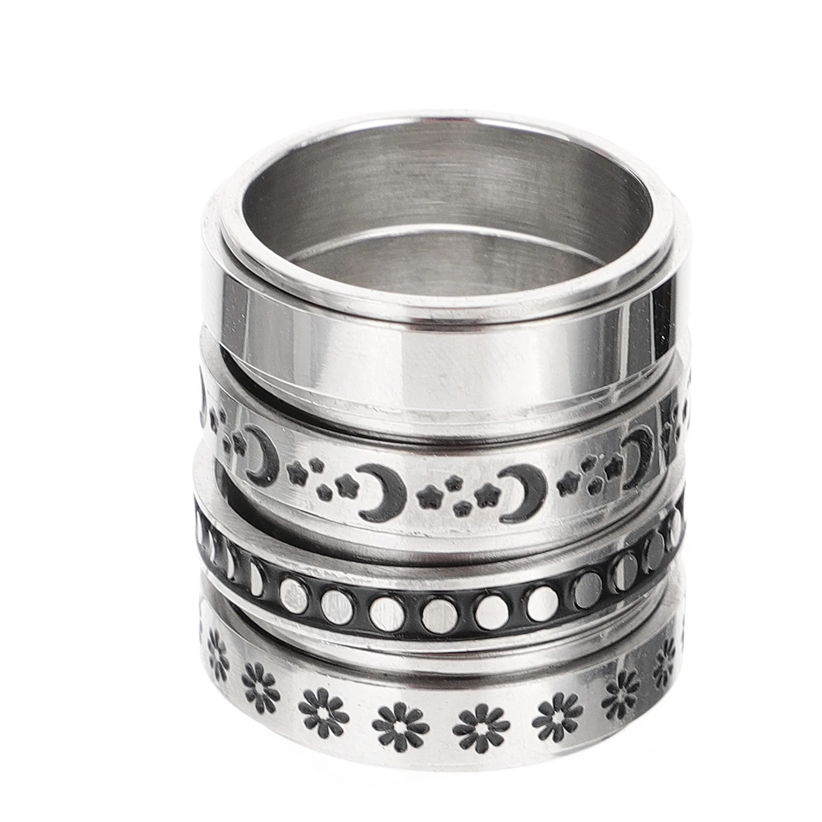 4pcs Titanium Steel Rotating Rings Unisex Fidget Bands For Men Women Fashion Stress Relieving Ring Jewelry Gift