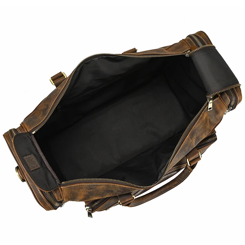 Exlarge – sac de week-end en cuir véritable de 22 pouces pour homme, sacoche de voyage Vintage en cuir de vache avec fermeture éclair, fourre-tout