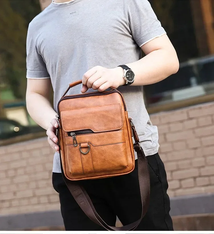 New Vintage Men Crossbody Bag Leather Shoulder Bag for Men Handbags 2024 Brown Black Business Messenger Bag