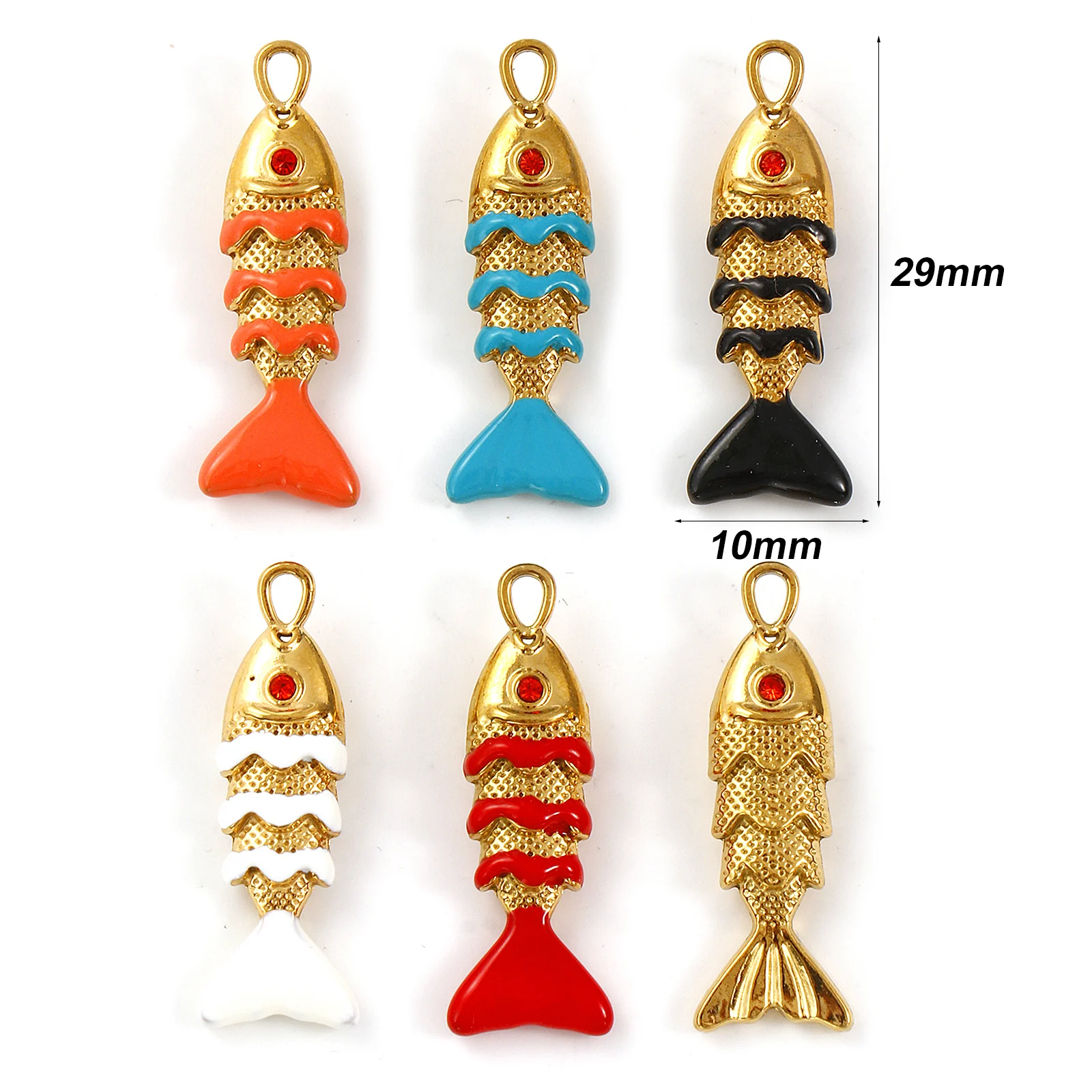2 PCs 304 Stainless Steel Ocean Jewelry Charms 18K Gold Plated Enamel Fish Animal 3D Pendants For DIY Necklace Jewelry Making
