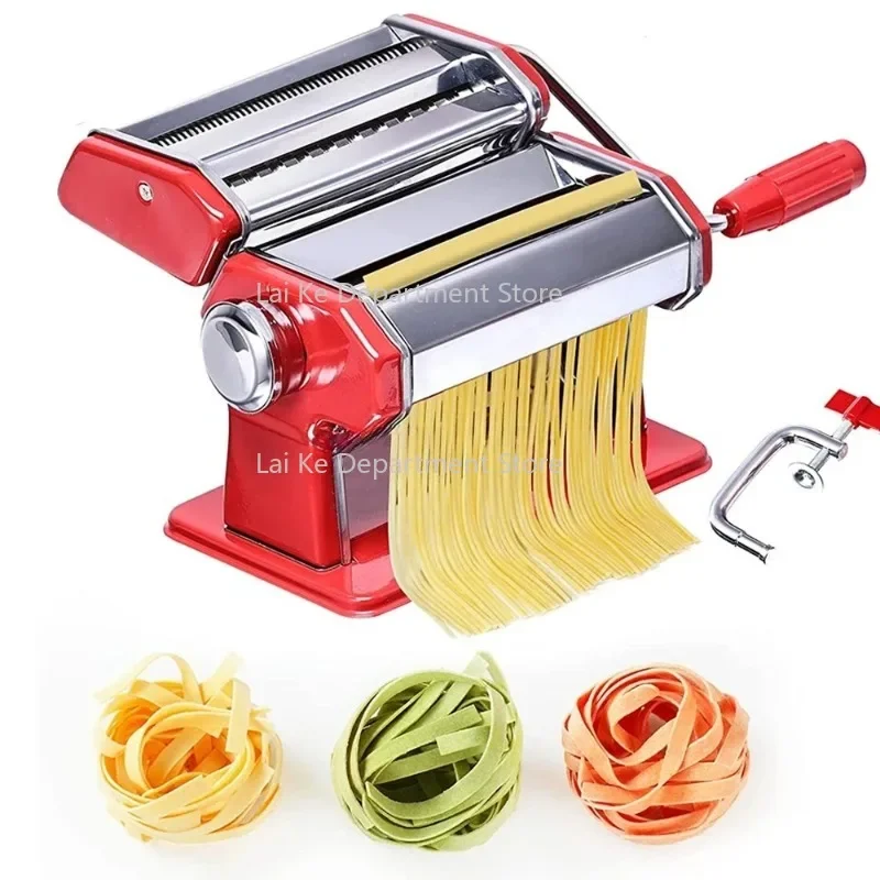 Stainless Steel Pasta Maker Machine - Manual Fresh Noodle Maker with Adjustable Thickness Setting for Home Use