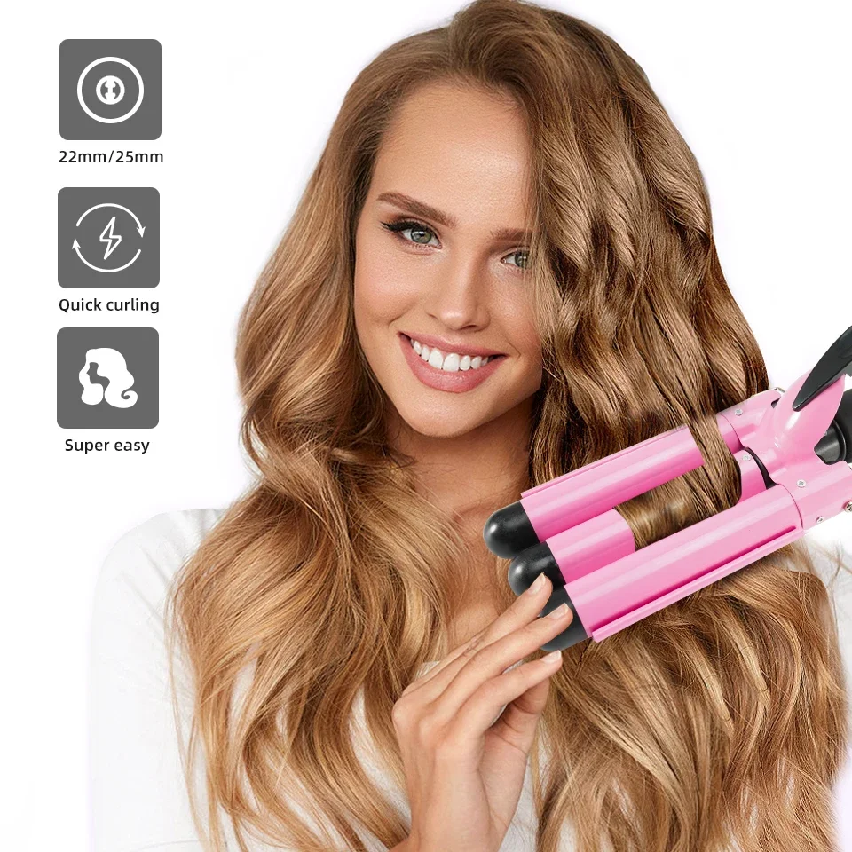 Electric Curling Iron Curling Wand with 3 Barrel Hair Waver Instant Heating Temp Adjustment LCD Hair Crimper Iron for Women