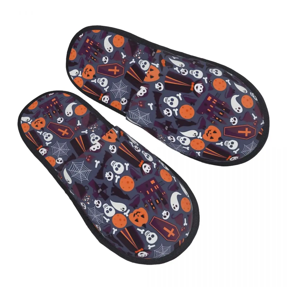 

Custom Pumpkins Ghosts Cats Skulls Halloween Memory Foam Slippers Women Comfy Warm House Slippers